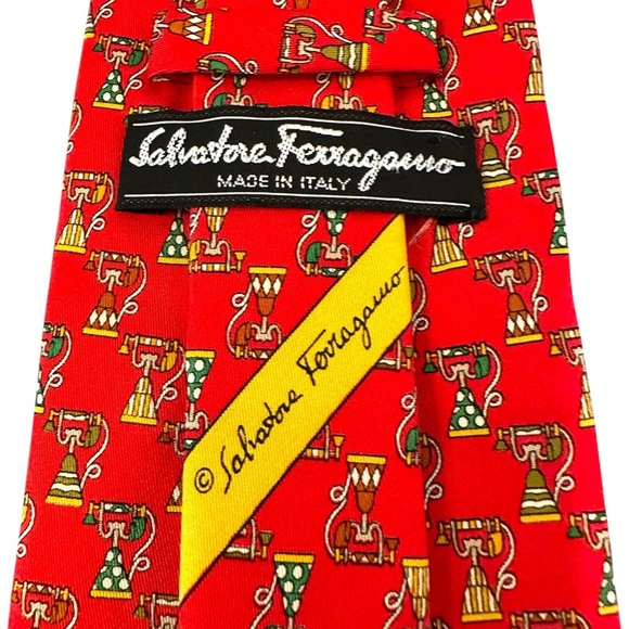 Salvatore‎ Ferragamo Antique Telephone Print 100% Silk Men’s Tie EUC - Picture 10 of 10